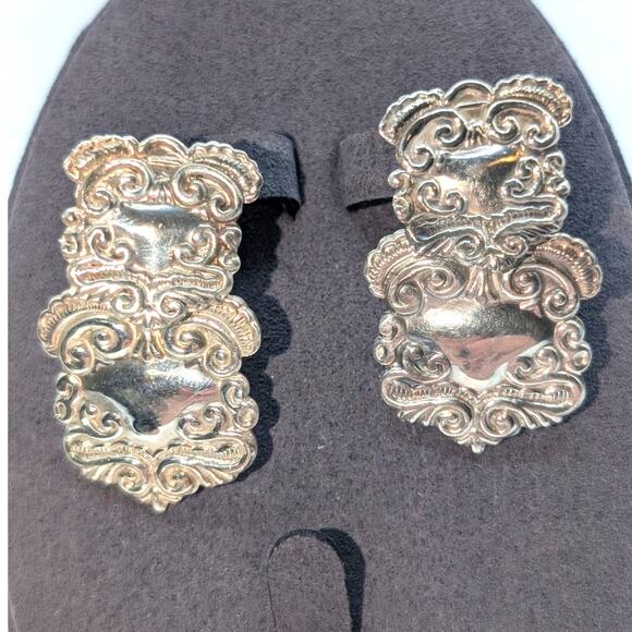 VTG Art Nouveau 925 Sterling Silver Doorknocker Embossed Ornate Drop Earrings - Picture 6 of 6